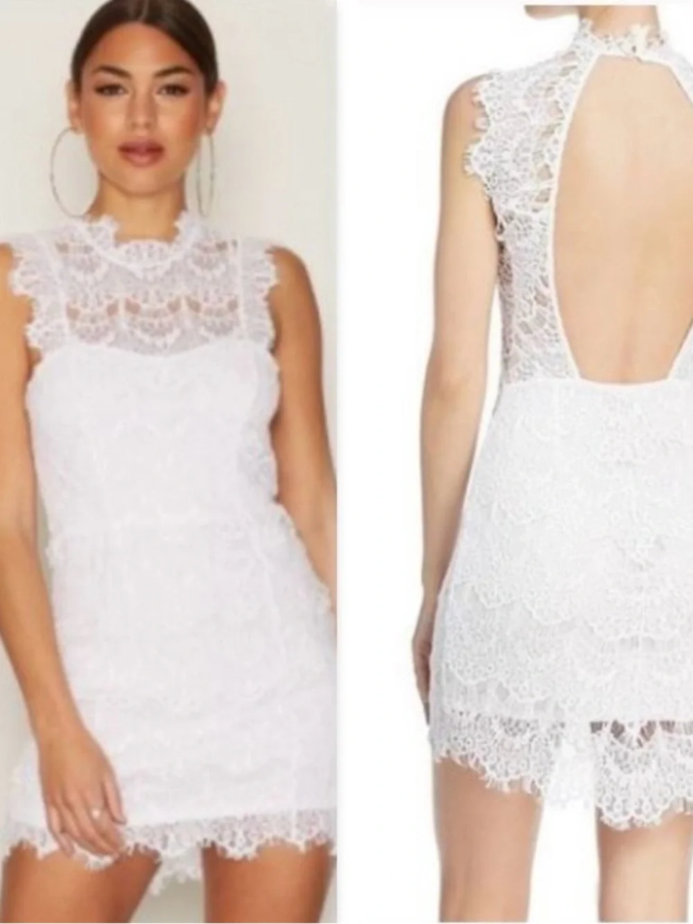 Intimately by Free People White Lace High-Neck Mini Dress- small